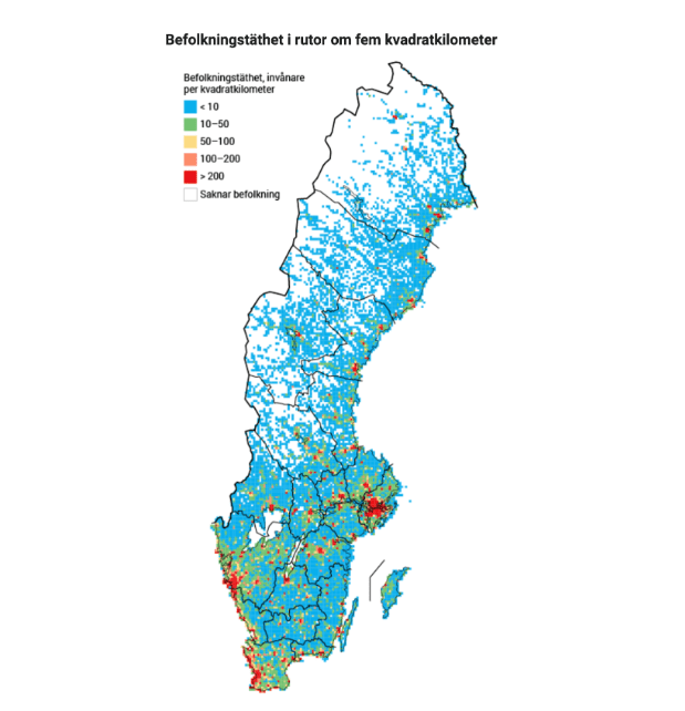 Befolkningstätheten i Sverige är 25,1 invånare per km2
